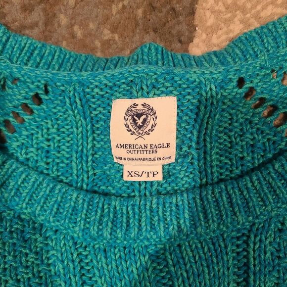 AEO Open Cable Knit Aquamarine Sweater - Picture 2 of 5